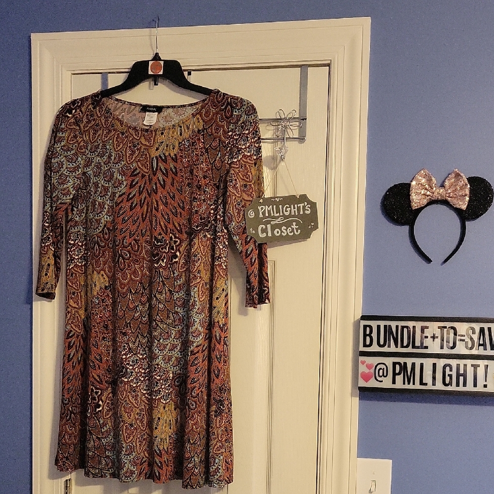 MSK Vibrant Floral Dress Blue Orange Paisley Floral Medium